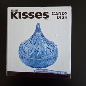 Hershey's Kisses Brand Crystal Candy Dish Blue Silver Holiday Decor Discontinued